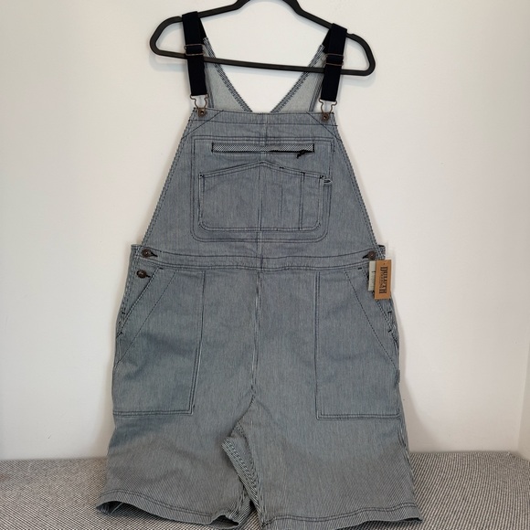 Duluth Trading Bibs Railroad Pin Stripe Rootstock Gardening Shorts Overalls XL - Picture 2 of 13
